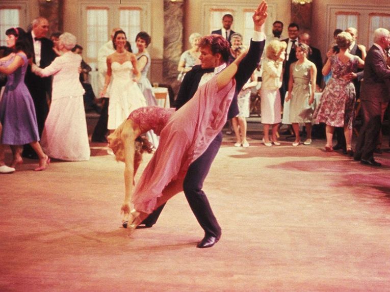 Cynthia Rhodes and Patrick Swayze filming Dirty Dancing