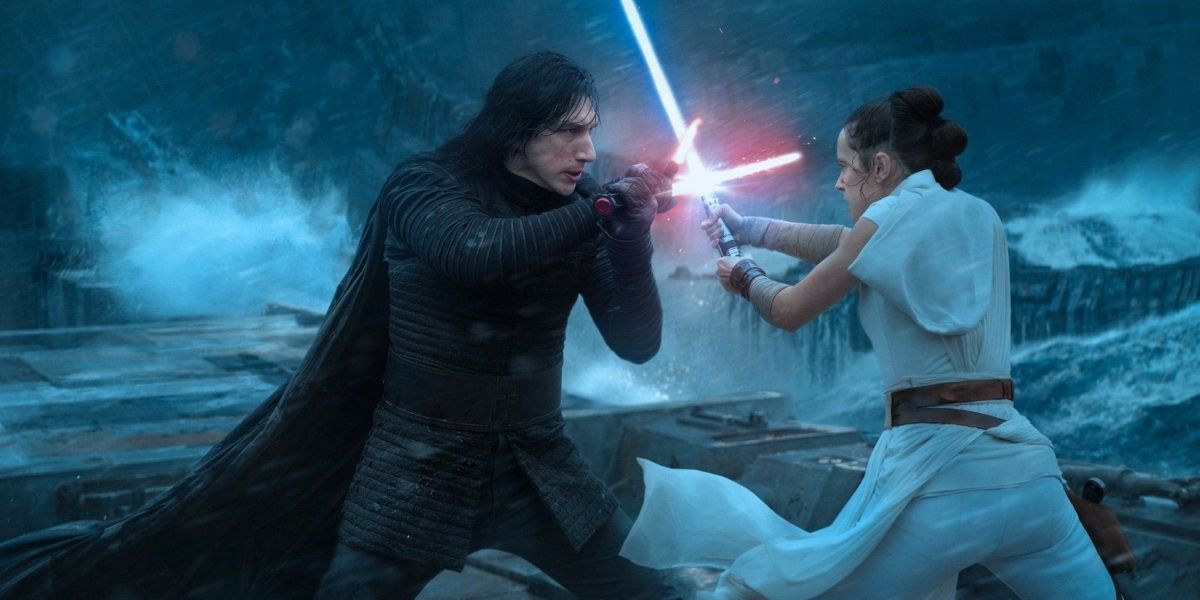 Adam Driver and Daisy Ridley as Kylo Ren and Rey dueling in 'Star Wars: Episode IX - The Rise of Skywalker'