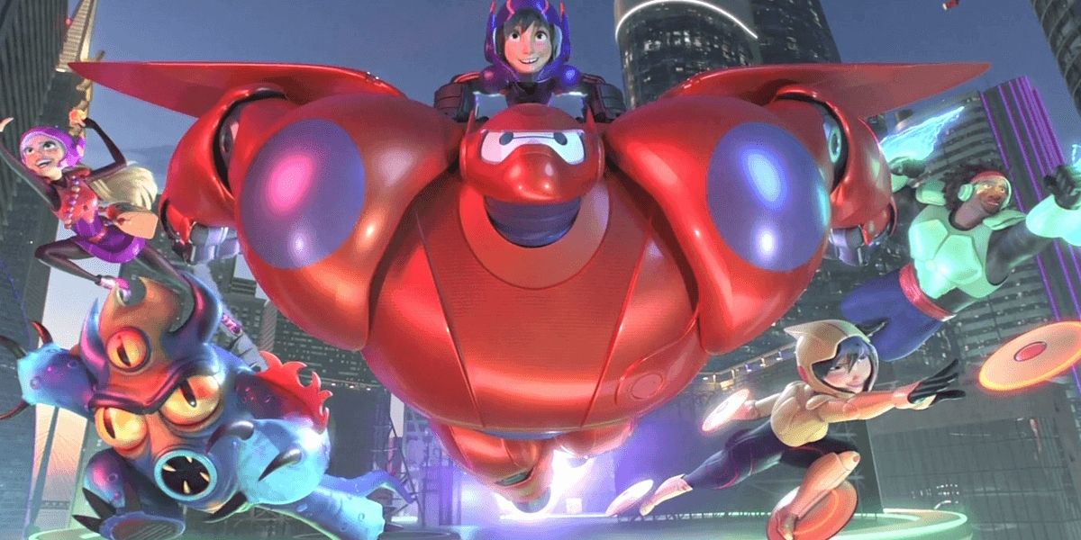 The heroes from Big Hero 6 charging into battle