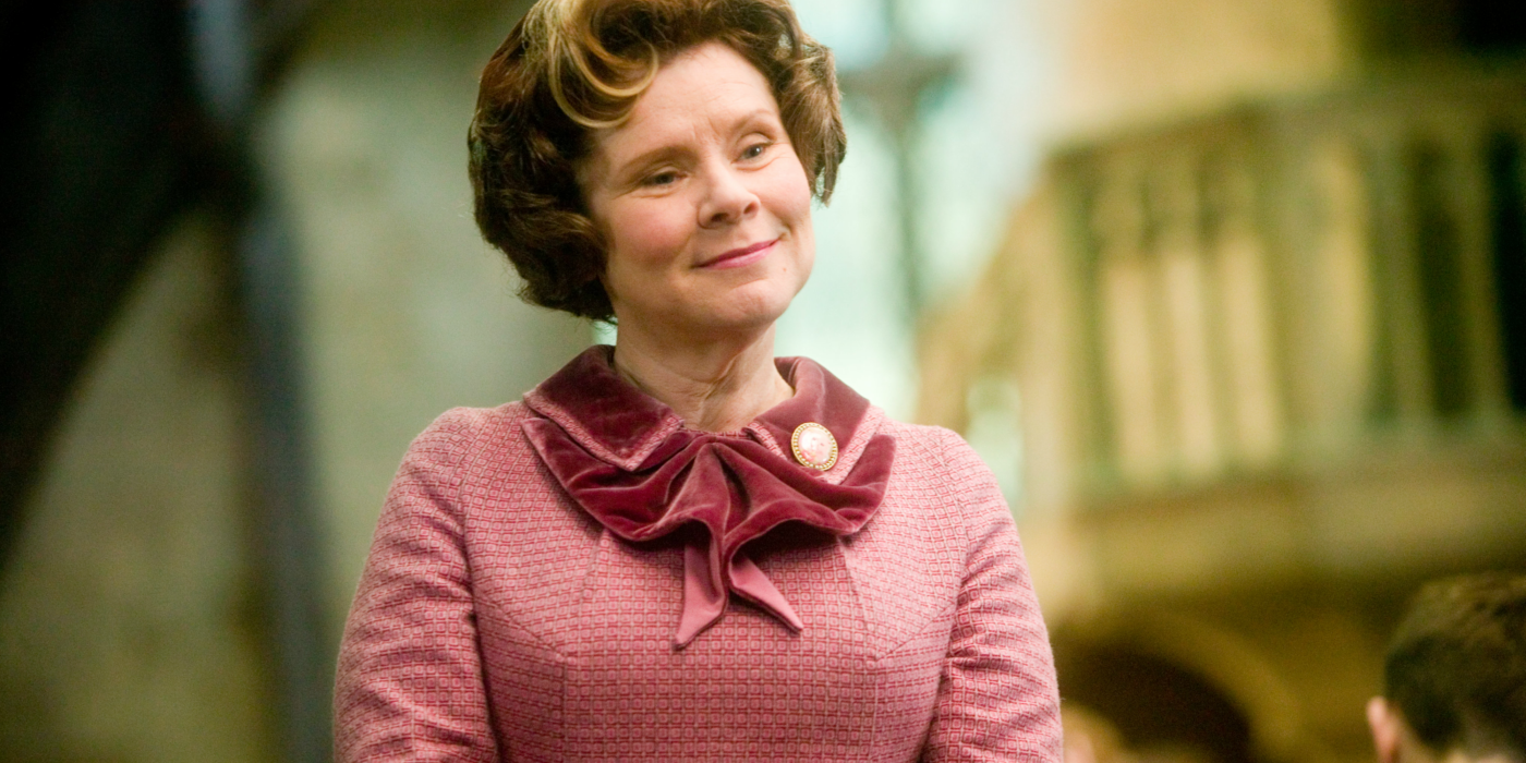 Dolores Umbridge smiling with satisfaction in Harry Potter and the Order of the Phoenix