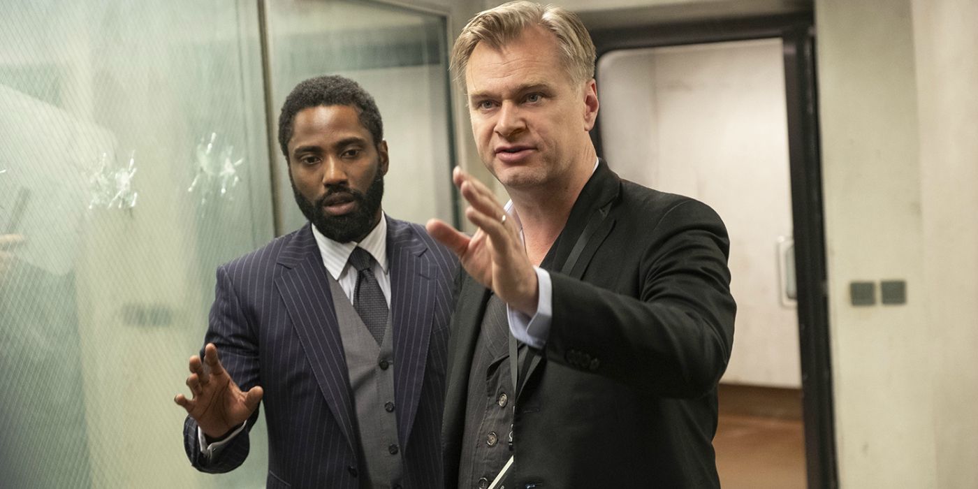 John David Washington and Christopher Nolan on the set of Tenet