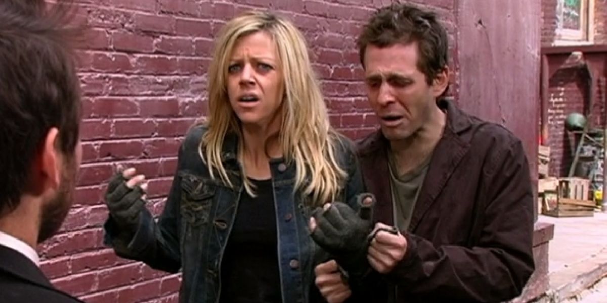 Dennis and Dee look dishevelled and ill in 'Dennis and Dee Go On Welfare'