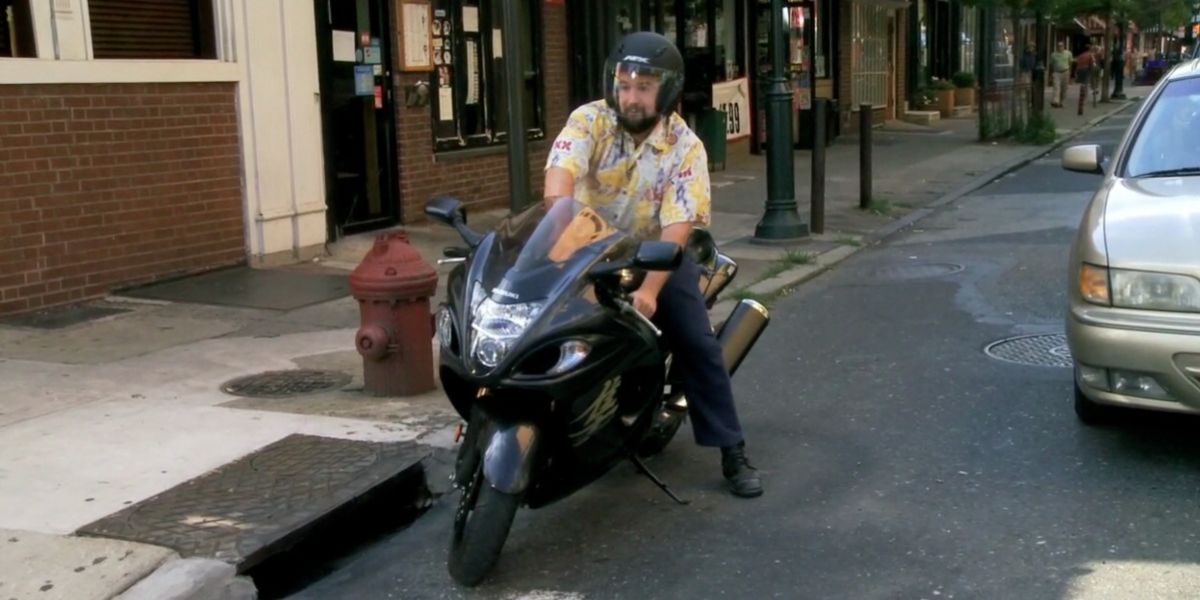 Mac rides a motorbike in 'Thunder Gun Express'