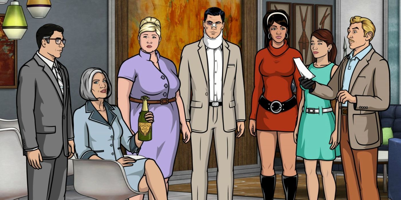 Sete agentes secretos discutem na série animada 'Archer'.