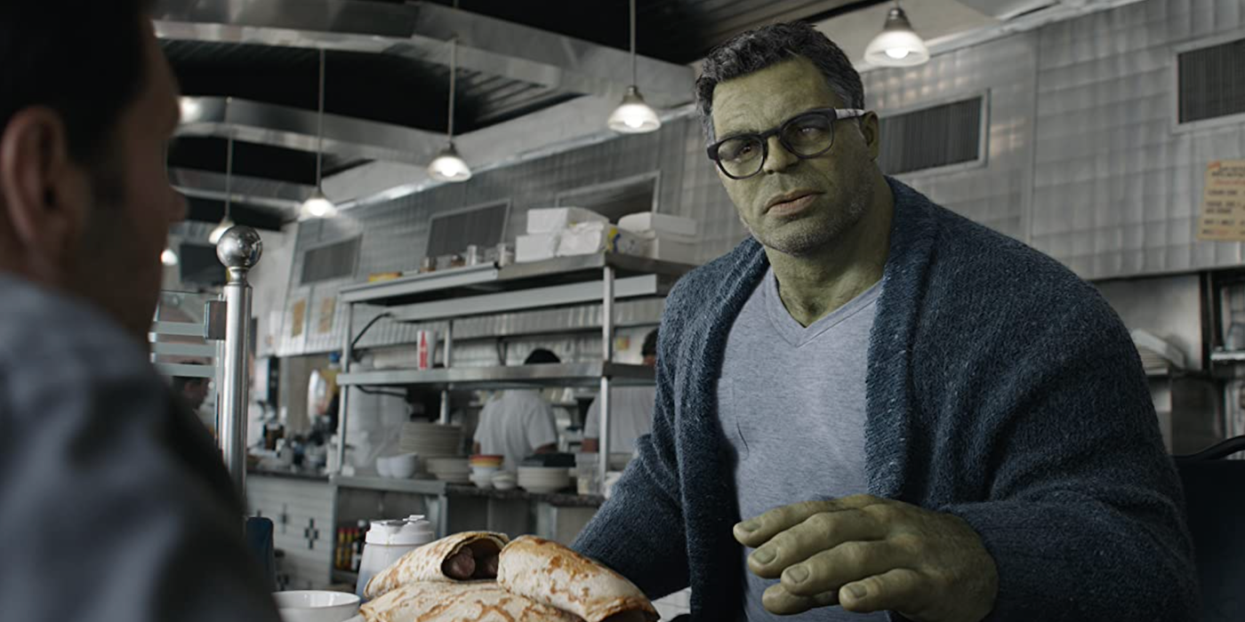 Professor Hulk eating at a dinner in Avengers: Endgame