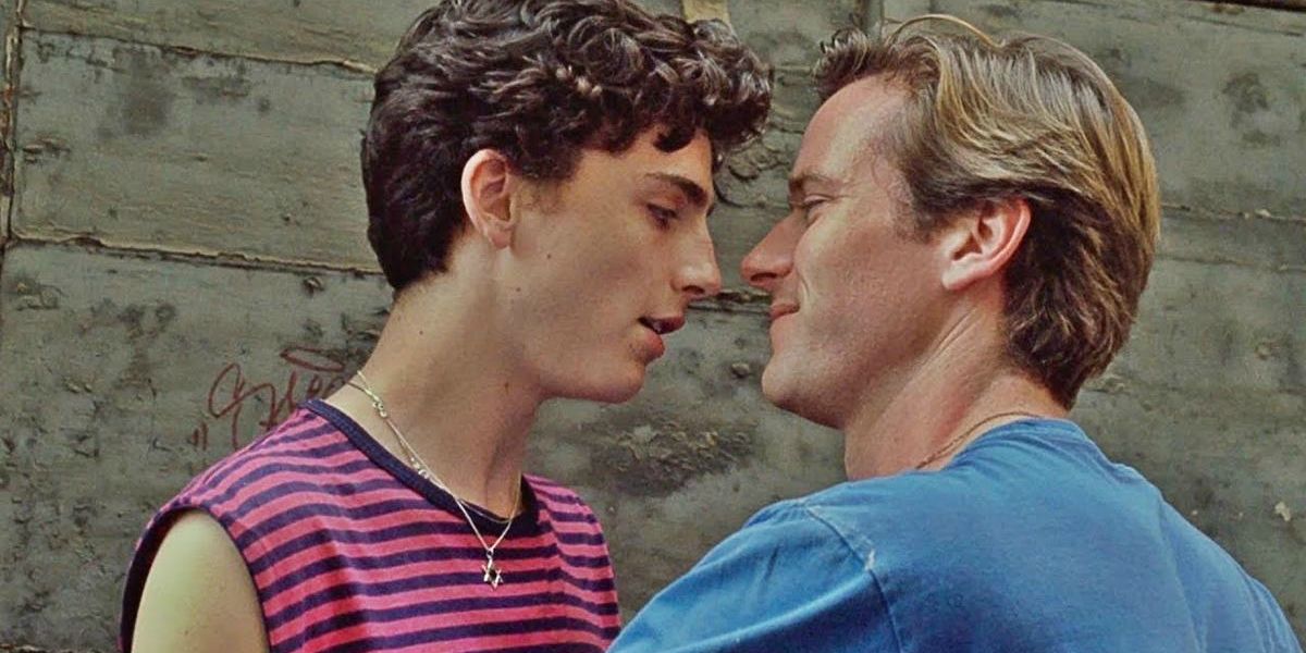 Elio and Oliver about to kiss in Call Me By Your Name.