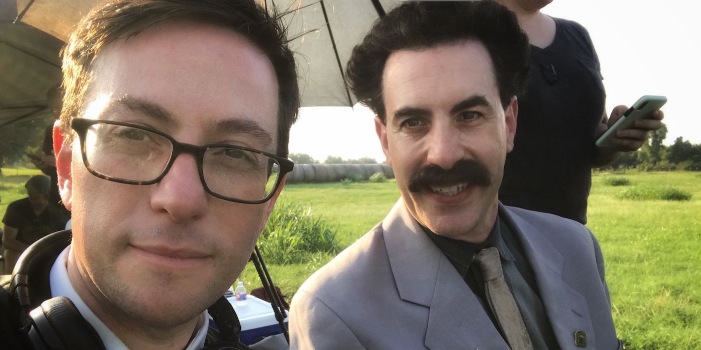 Jason Woliner and Sacha Baron Cohen on the set of Borat 2