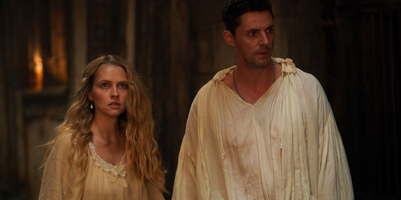 Teresa Palmer as Dr. Diana Bishop and Matthew Goode as Matthew Clairmont in A Discovery of Witches