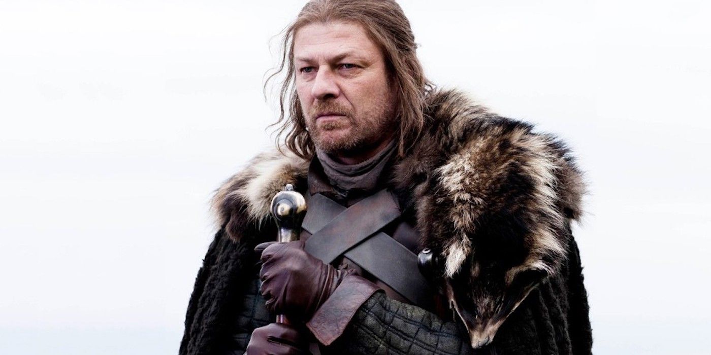 Sean Bean as Ned Stark holding a sword in Game of Thrones