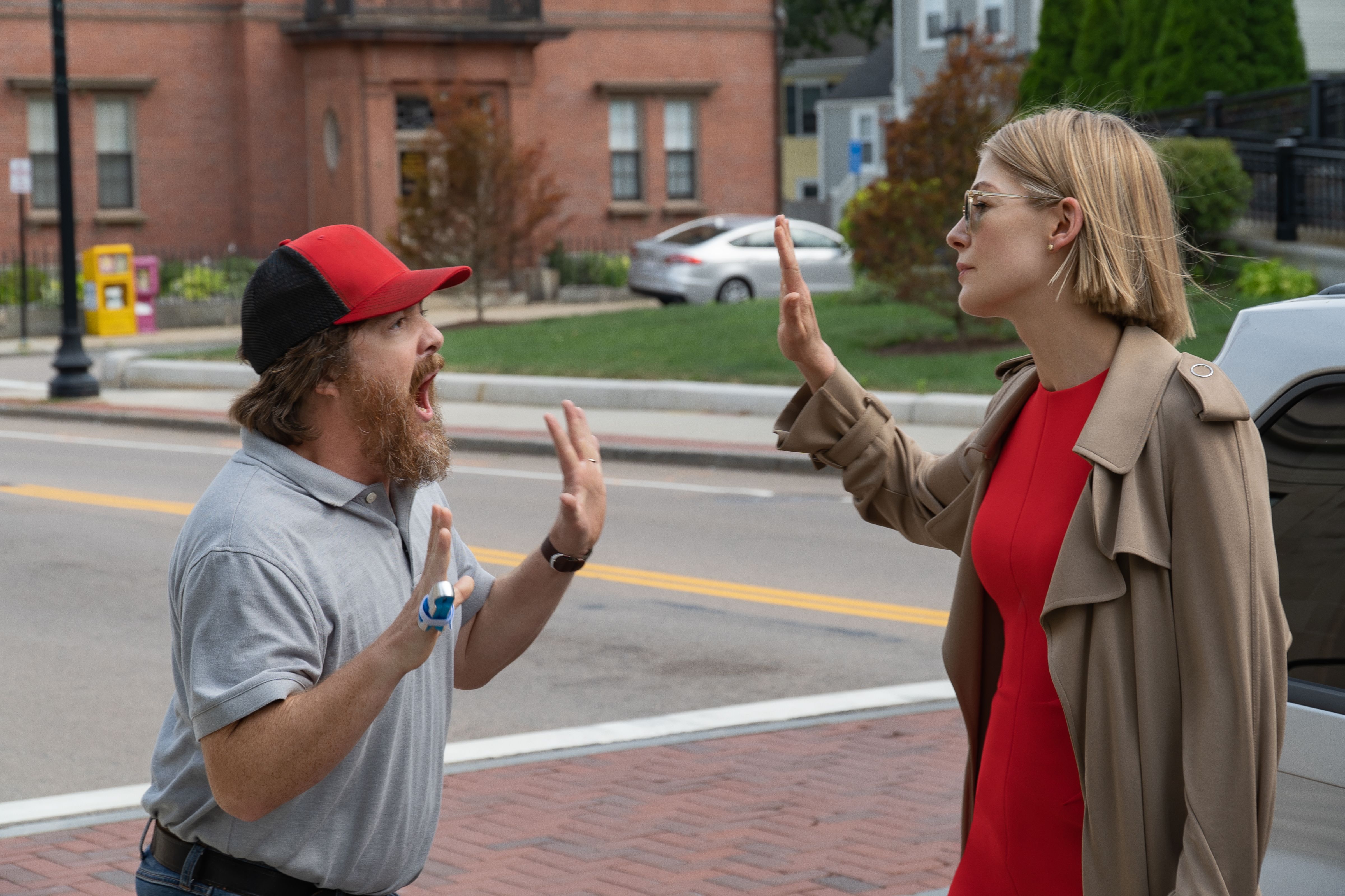 Macon Blair and Rosamund Pike in I Care a Lot