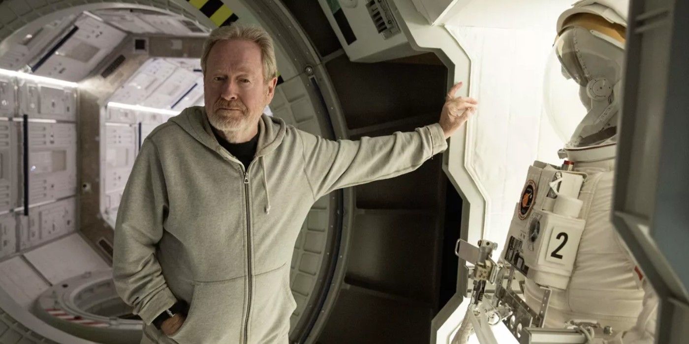 Ridley Scott on set of his film The Martian.