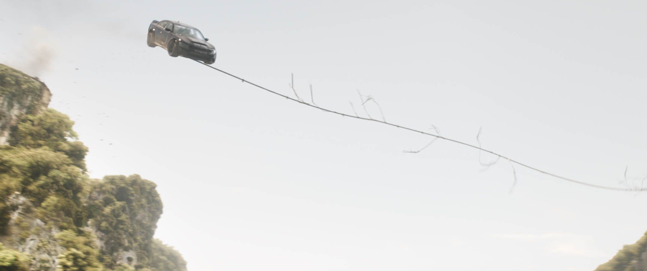 A car flying through the air in F9