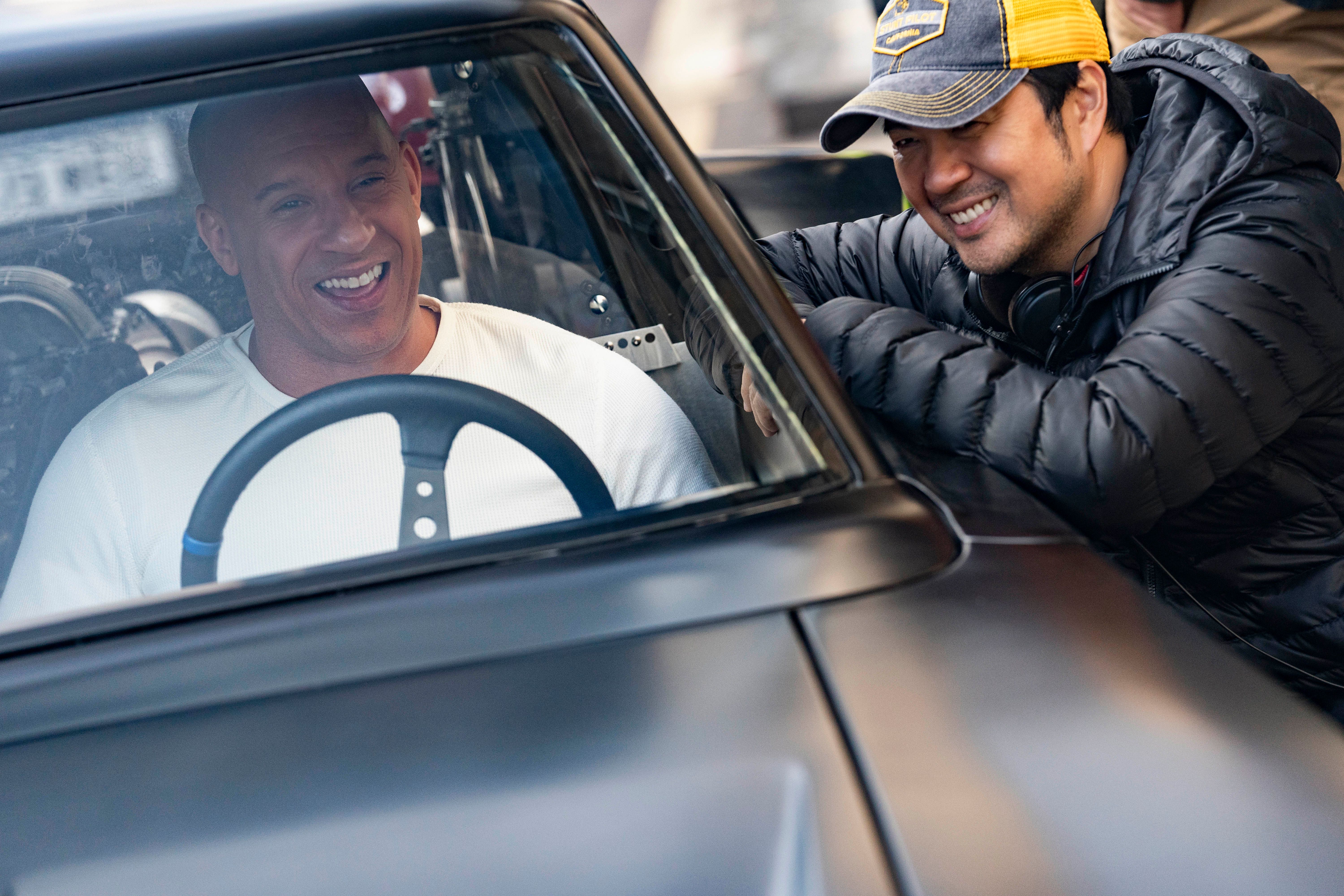Vin Diesel and director Justin Lin on the set of F9