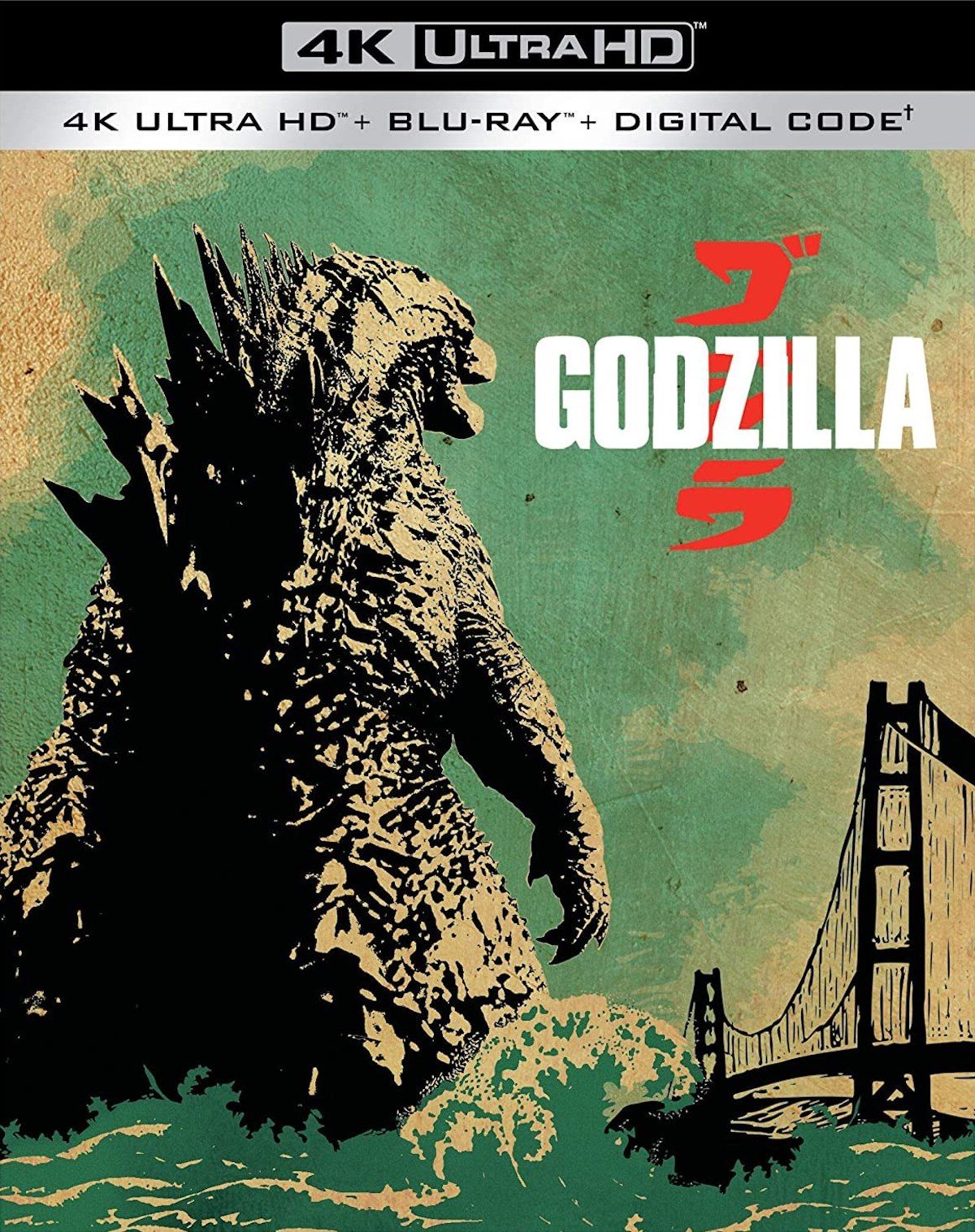 4K Blu Ray cover of 2014's Godzilla