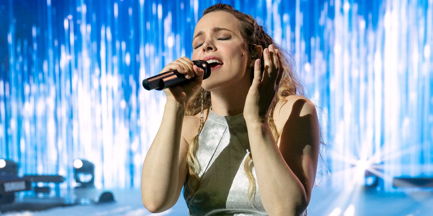 Rachel McAdams as Sigrit performing Husavik on stage at Eurovision in Eurovision Song Contest: The Story of Fire Saga.