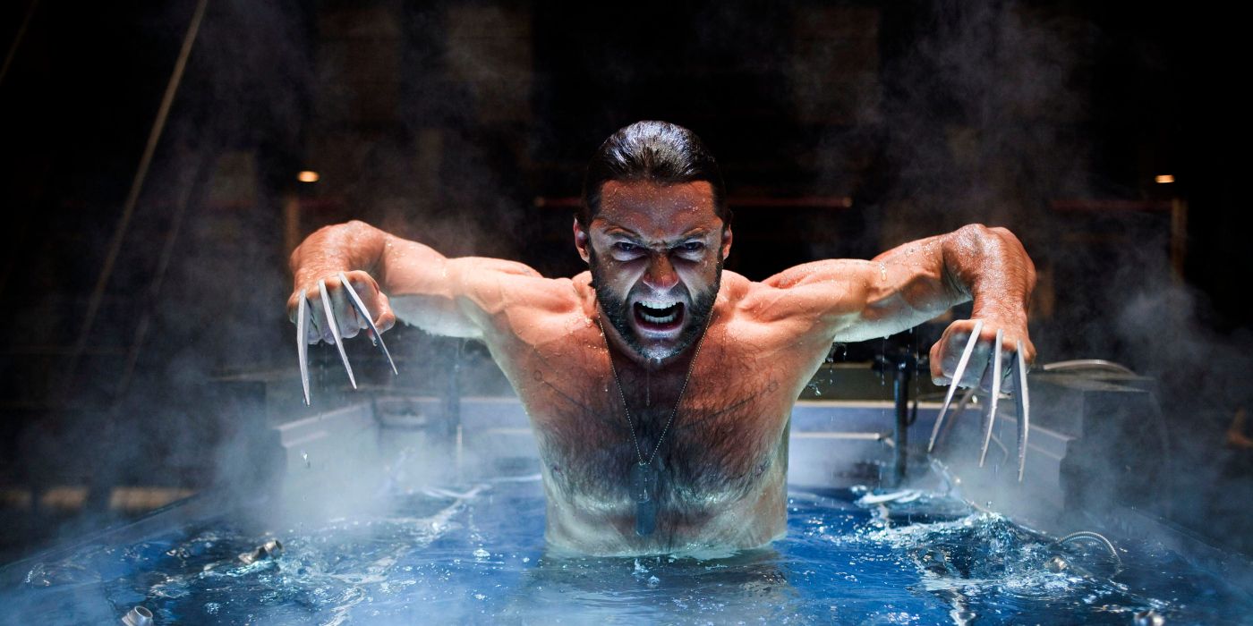 An angry wolverine rises from a water tank
