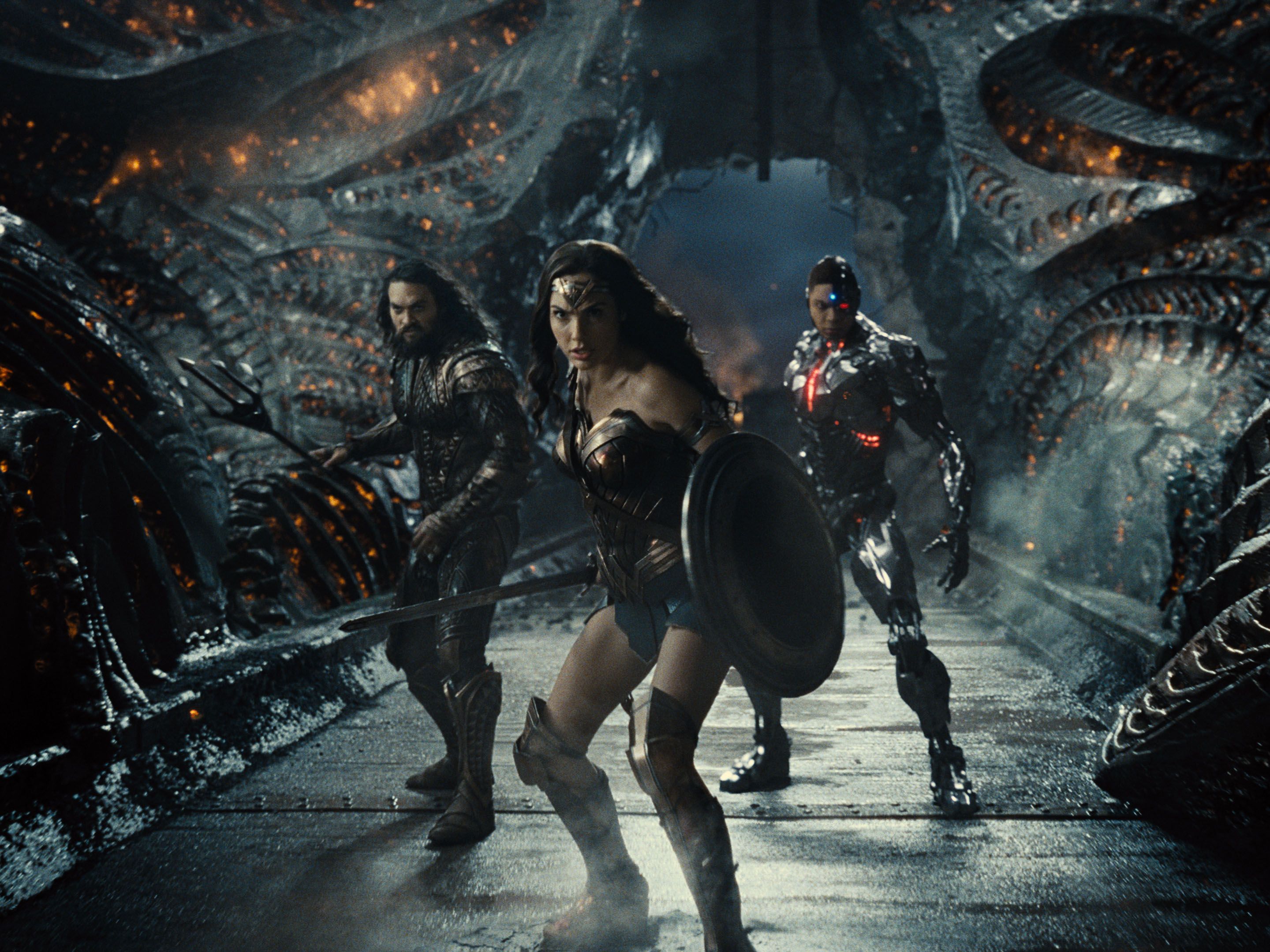 Aquaman, Wonder Woman, and Cyborg in Zack Snyder's Justice League