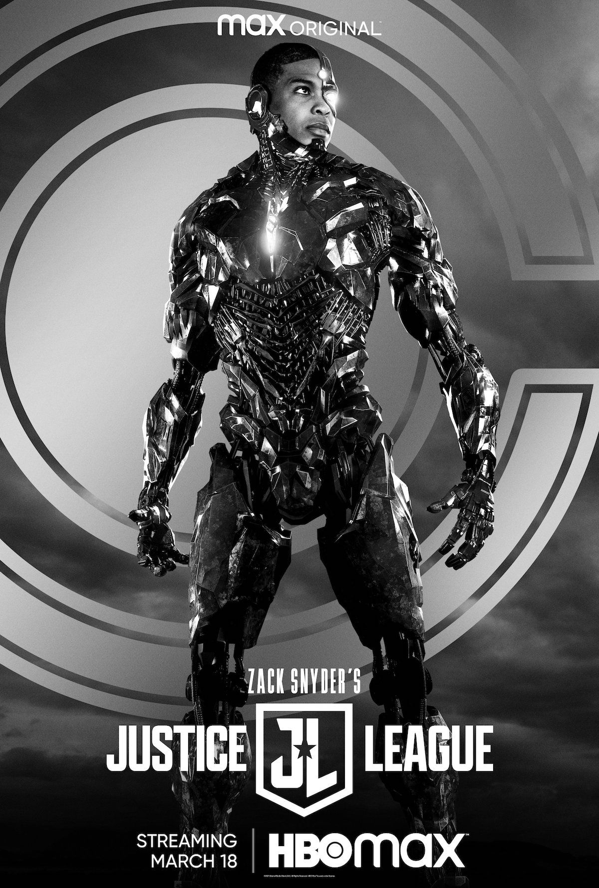 Ray Fisher as Cyborg in Zack Snyder's Justice League solo poster