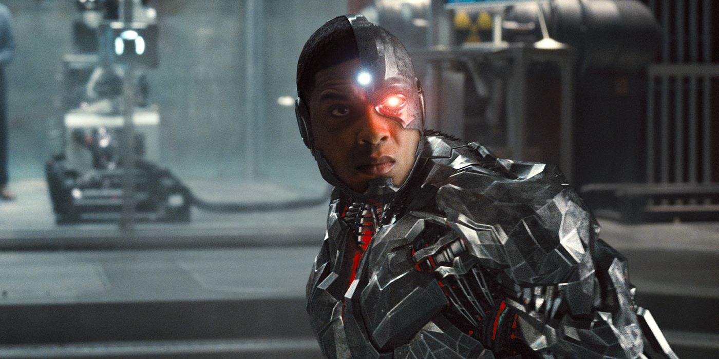 Cyborg turning back and looking intently in Zack Snyder's Justice League