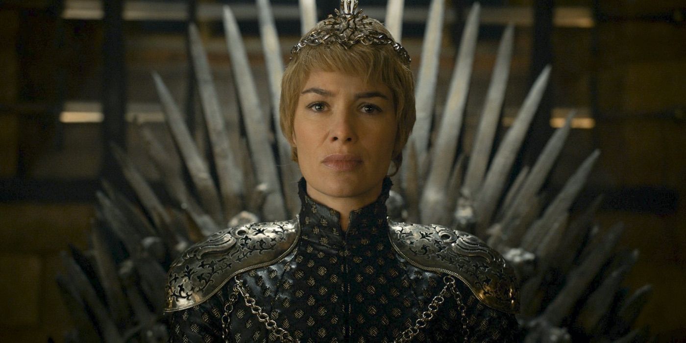 Cersei Lannister (Lena Headey) on the Iron Throne in Game of Thrones