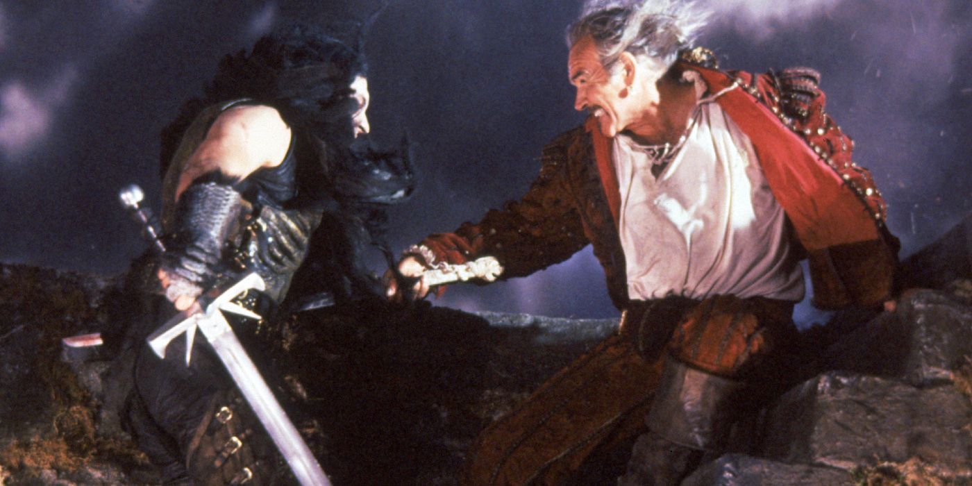 The Kurgan, played by Clancy Brown, in a sword fight with Juan Sánchez Villa-Lobos Ramírez, played by Sean Connery, in 'Highlander'