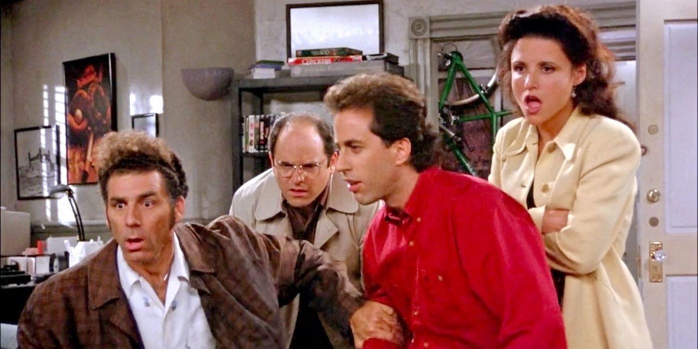A still of the cast of Seinfeld together