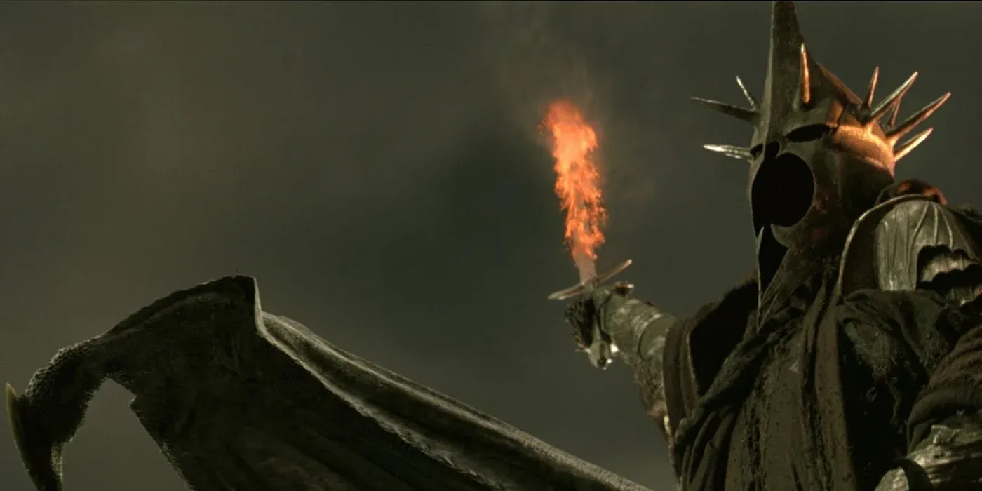 The Witch King of Angmar holding his flaming sword from The Lord of the Rings movies