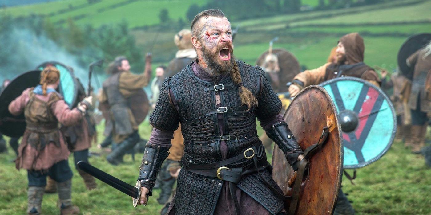 Travis Fimmel as Ragnar screaming in Vikings