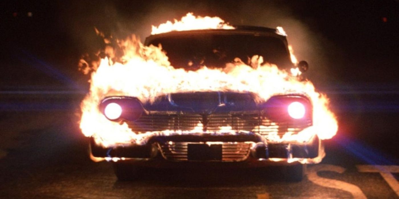 A car on fire going down a highway in the movie Christine.