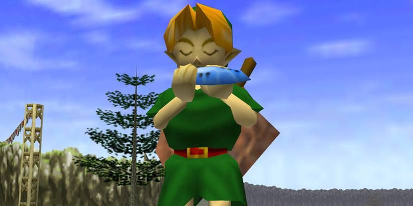 Link playing the ocarina in The Legend of Zelda: Ocarina of Time
