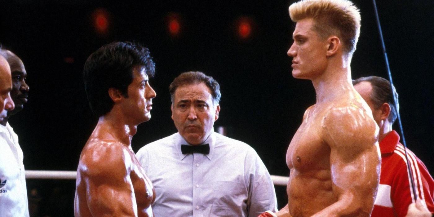 Sylvester Stallone and Dolph Lundgren face off in Rocky IV