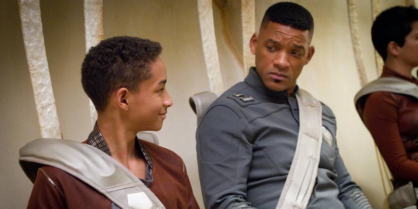 Jaden Smith and Will Smith talking in After Earth