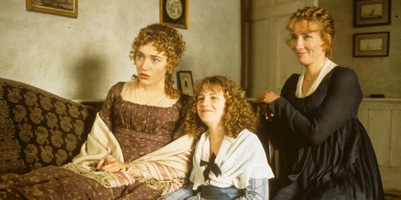 Kate Winslet, Emilie Francois, and Emma Thompson sitting together in Sense and Sensibility