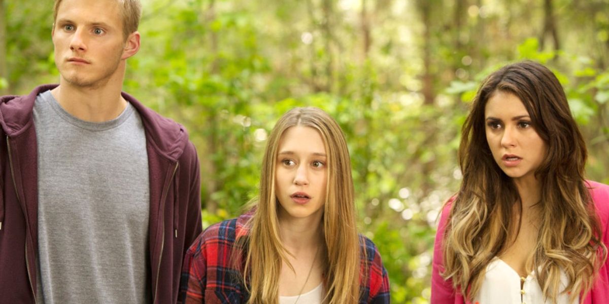 Alexander Ludwig, Taissa Farmiga, and Nina Dobrev in The Final Girls