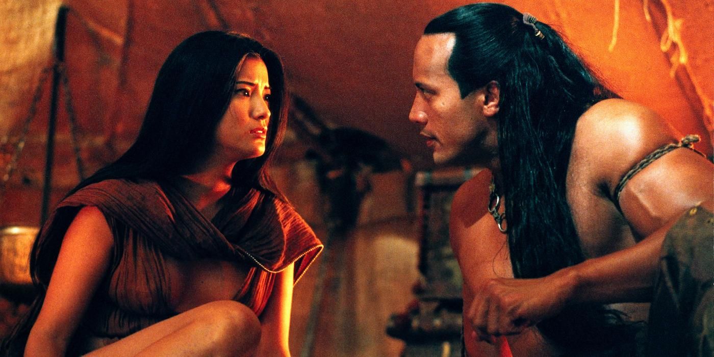 Kelly Hu and Dwayne Johnson in The Scorpion King
