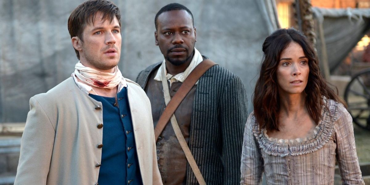 Matt Lanter as Wyatt Logan, Malcolm Barrett as Rufus Carlin, and Abby Spencer as Lucy Preston in Timeless