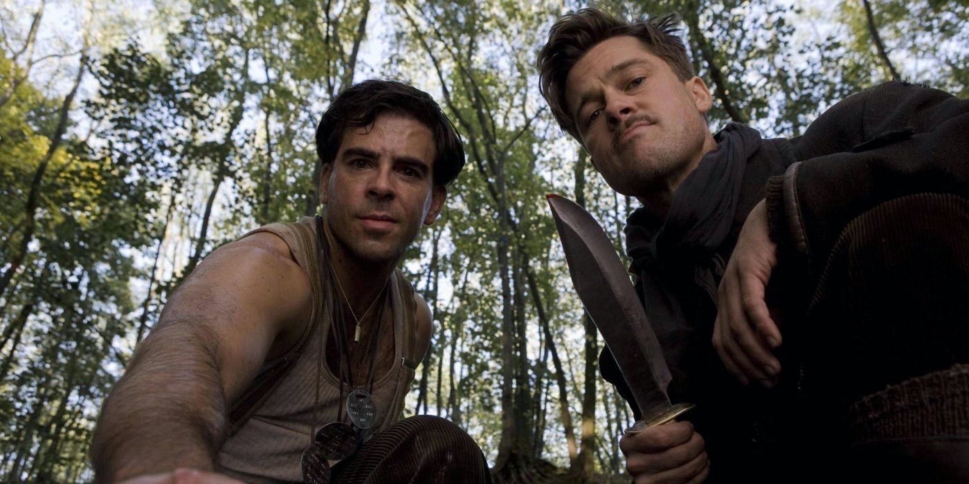 Danny Donowitz and Lt. Aldo Raine looking down at the camera in Inglourious Basterds (2009)