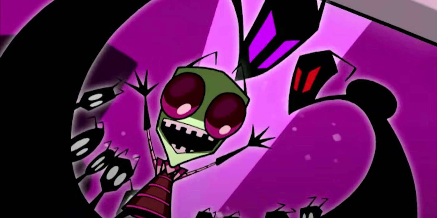 Invader Zim celebrating while shadowy figures stand behind him in the show Invader Zim.