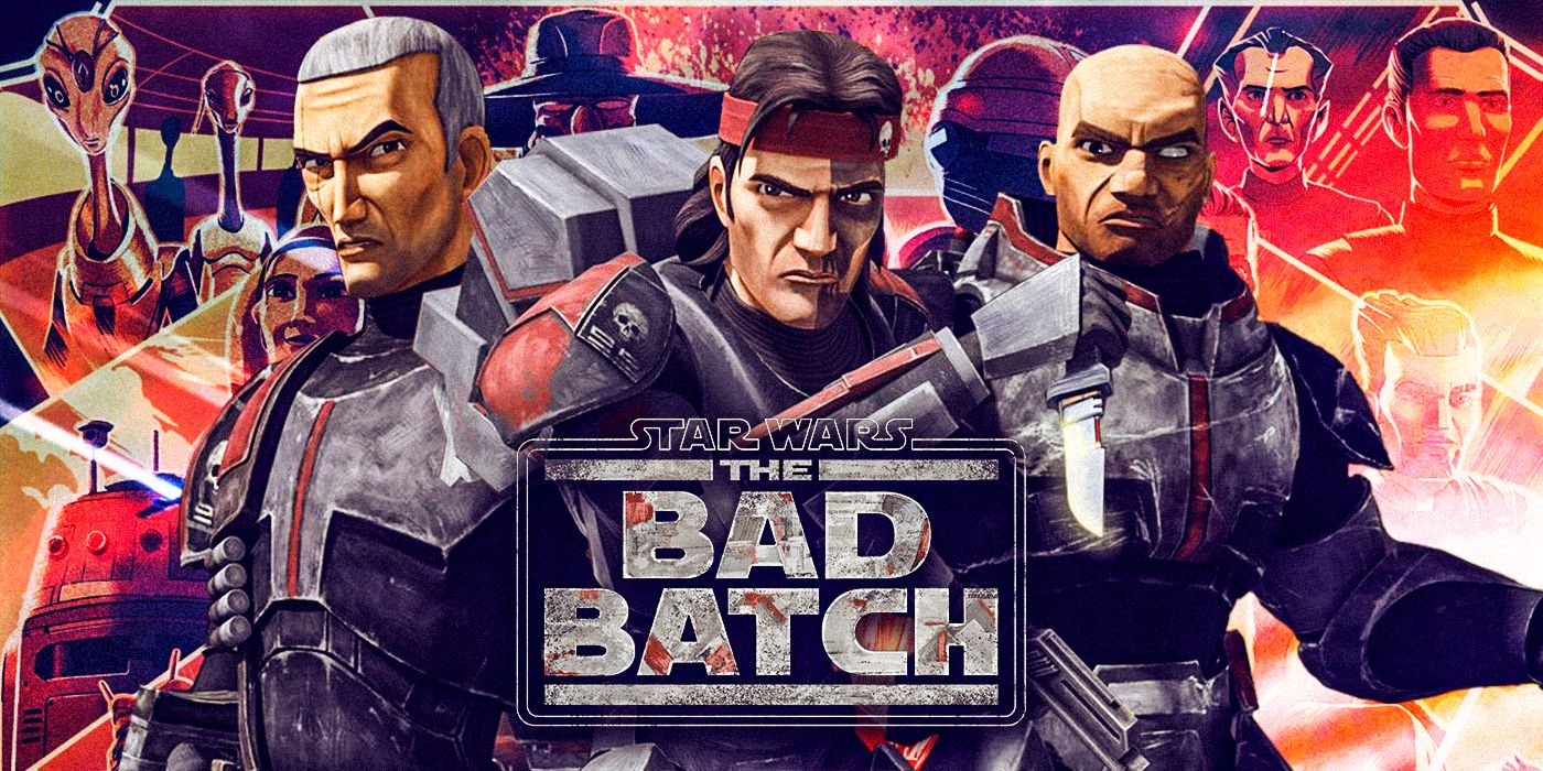 A promotional image for Star Wars: The Bad Batch featuring Crosshair Hunter and Wrecker in the center