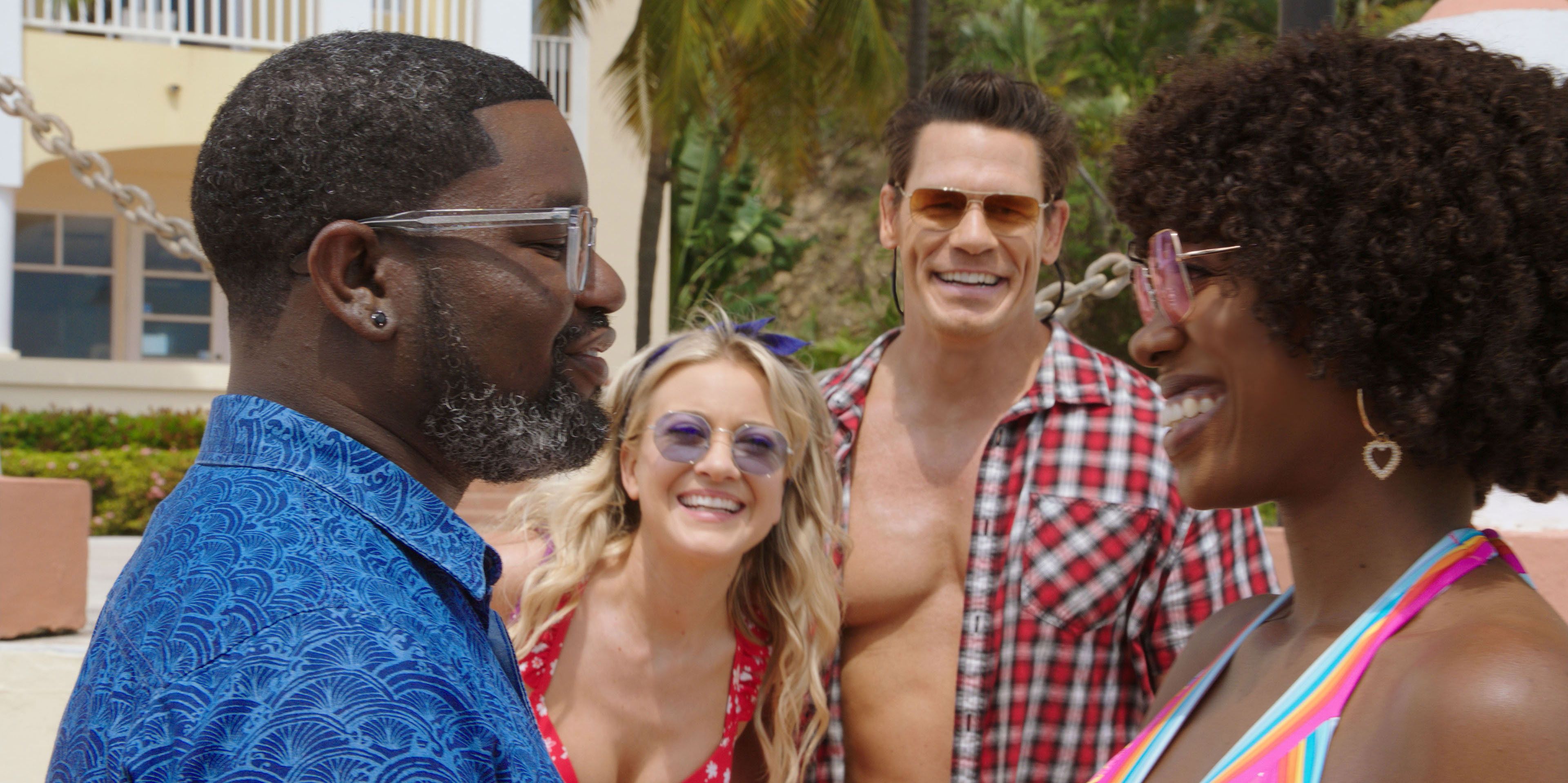 vacation friends John Cena, Lil Rel Howery, Meredith Hagner and Yvonne Orji