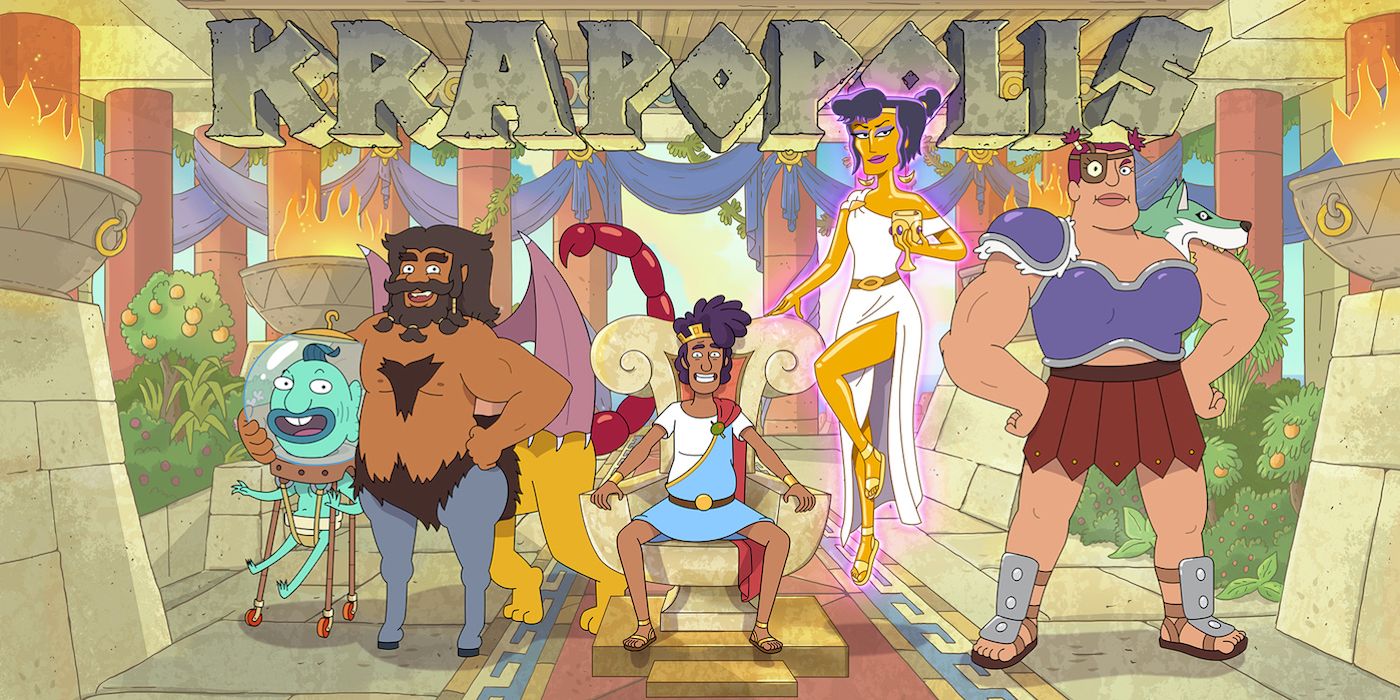 Os personagens principais de Krapopolis posando para arte promocional
