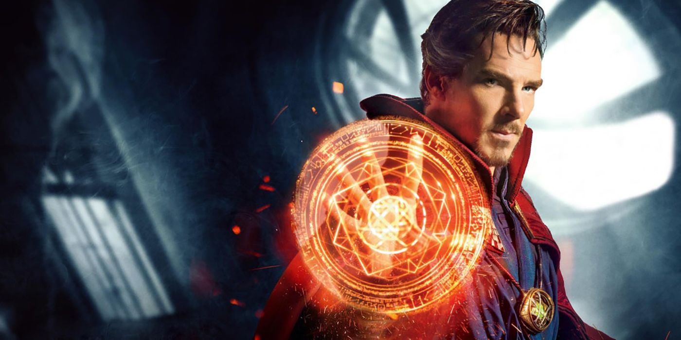Benedict Cumberbatch as Doctor Strange holding up his magic sigils
