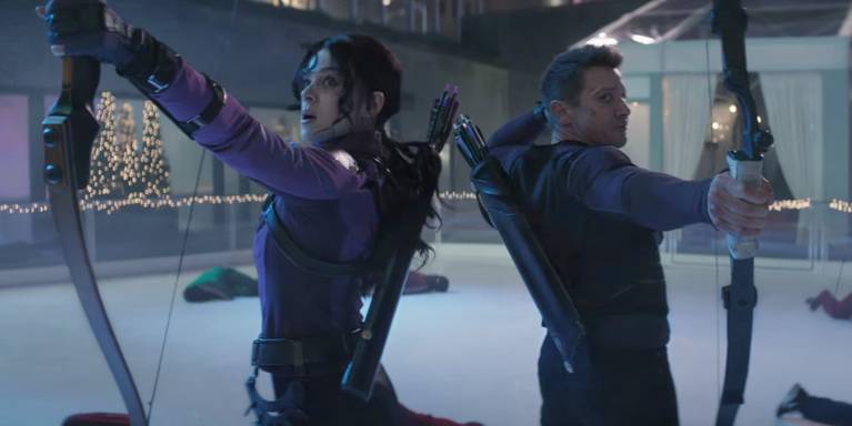 Jeremy Renner And Hailee Steinfeld React To Black Widow End Credit Questions Jeremy Renner And Hailee Steinfeld React To Black Widow End Credit Questions