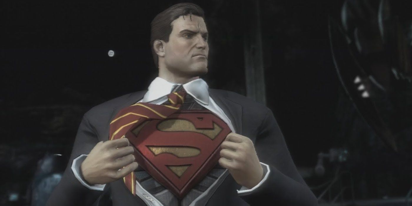 Superman ripping his shirt open to reveal his suit in Injustice: Gods Among Us