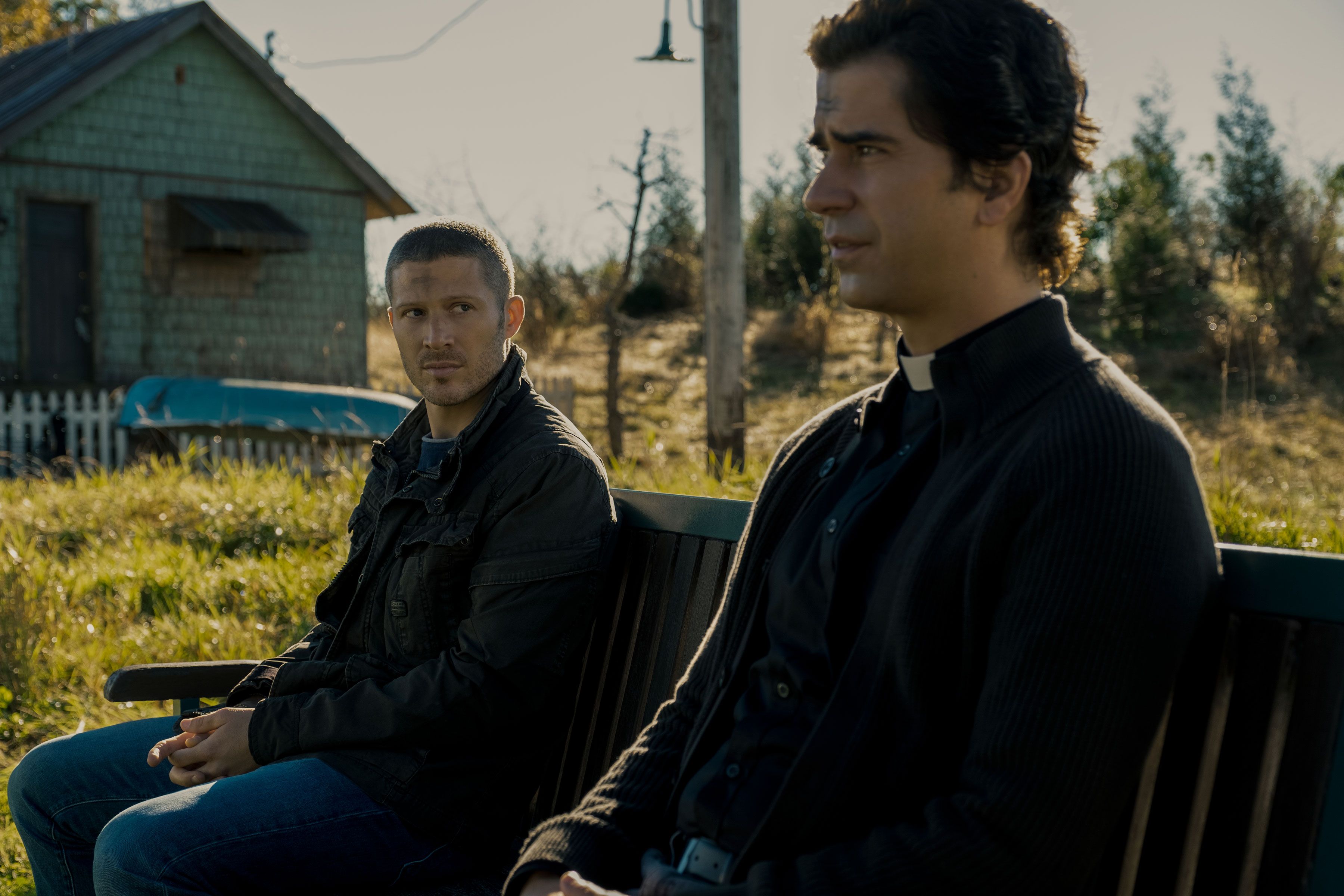Hamish Linklater and Zach Gilford in Midnight Mass