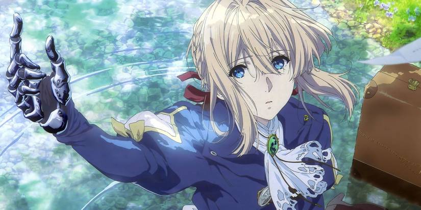 Une jeune femme levant la main dans Violet Evergarden