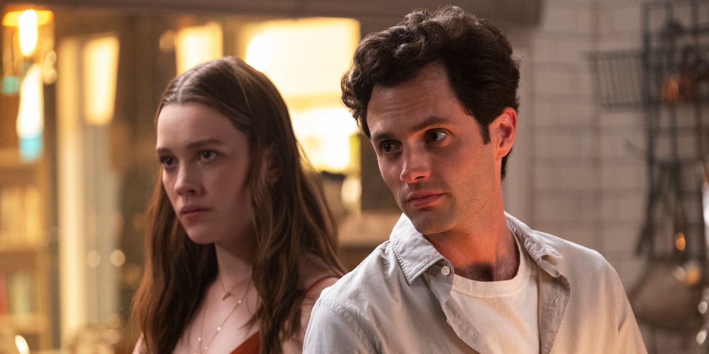 Victoria Pedretti and Penn Badgley in You