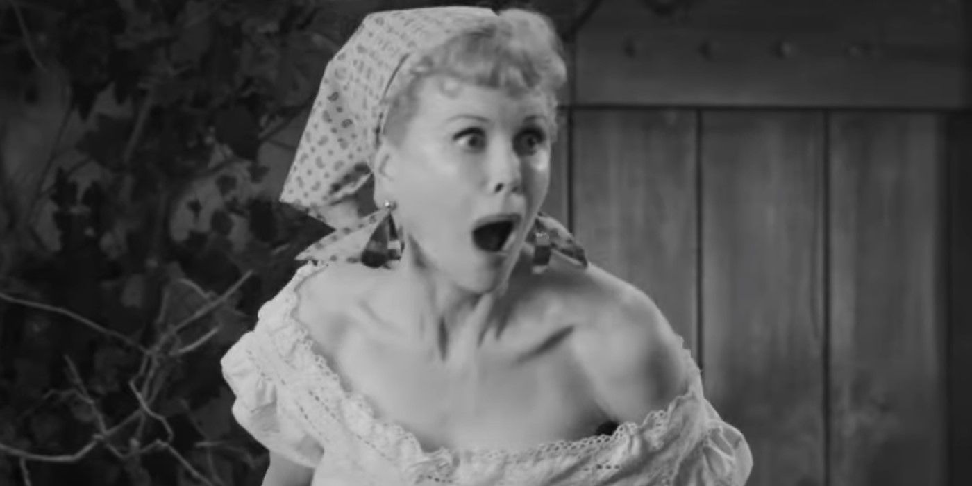 Lucille Ball with her mouth open in shock in Being the Ricardos.