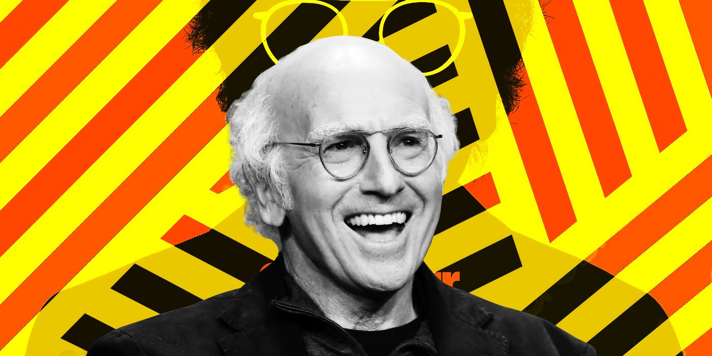 Larry David smiling in Curb your enthusiasm with a stylized background