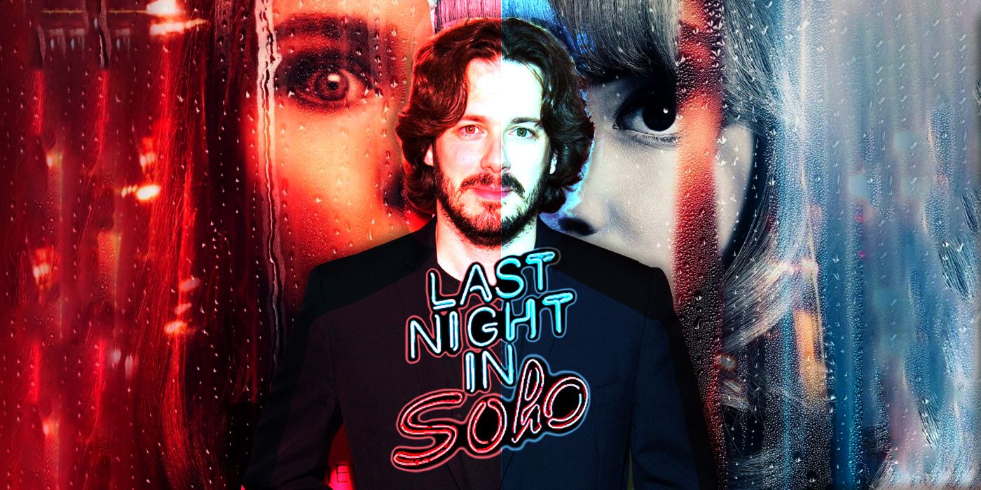 Blended image of Edgar Wright and a poster for Last Night in Soho.